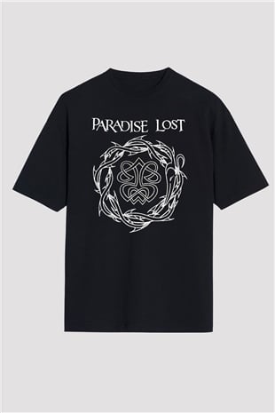 Paradise Lost Baskılı Unisex Siyah Oversize Tişört - Tshirt