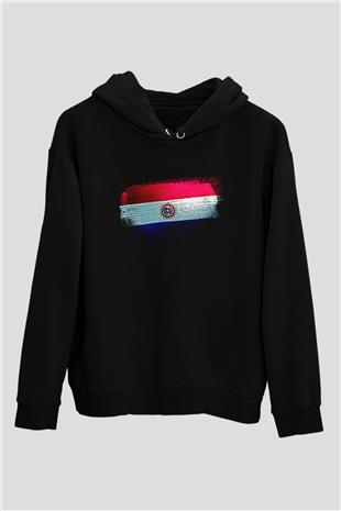 Paraguay Bayrağı Baskılı Unisex Siyah Kapüşonlu Sweatshirt