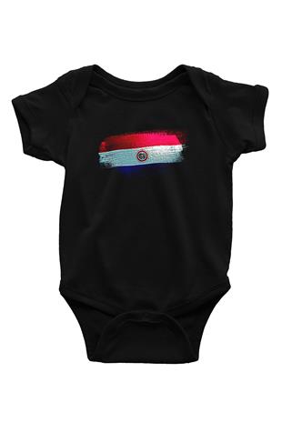 Paraguay Bayrağı Baskılı Unisex Siyah Bebek Body - Zıbın