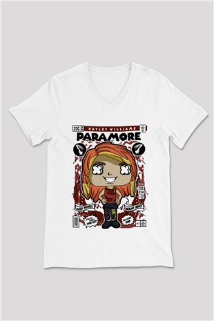 Paramore Hayley Williams Baskılı Unisex Beyaz V Yaka Tişört