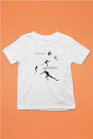 Parkour Baskılı Unisex Beyaz Çocuk Tişört - Tshirt