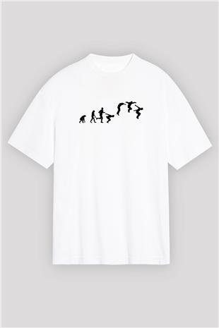 Parkour Baskılı Unisex Beyaz Oversize Tişört - Tshirt