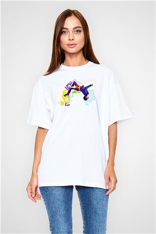 Parkour Baskılı Unisex Beyaz Oversize Tişört - Tshirt