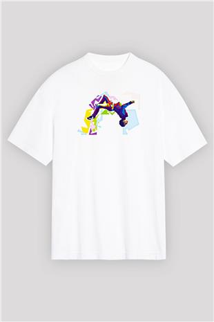 Parkour Baskılı Unisex Beyaz Oversize Tişört - Tshirt