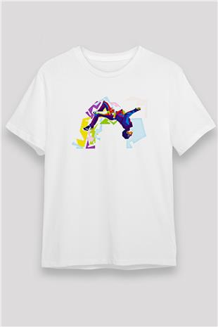 Parkour Baskılı Unisex Beyaz Tişört - Tshirt