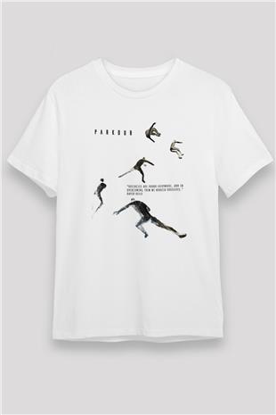 Parkour Baskılı Unisex Beyaz Tişört - Tshirt
