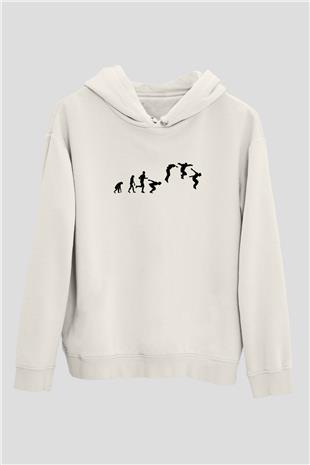 Parkour Baskılı Unisex Ekru Hoodie