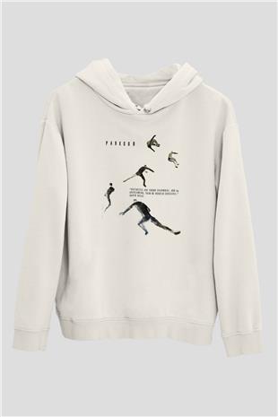 Parkour Baskılı Unisex Ekru Hoodie