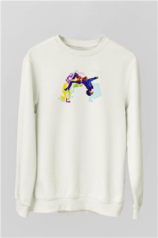 Parkour Baskılı Unisex Ekru Sweatshirt