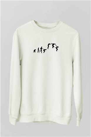 Parkour Baskılı Unisex Ekru Sweatshirt