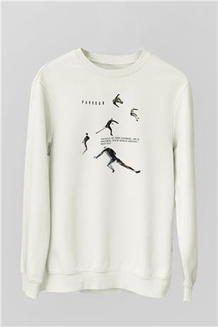 Parkour Baskılı Unisex Ekru Sweatshirt