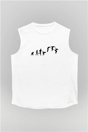 Parkour Baskılı Unisex Kolsuz Beyaz Tişört