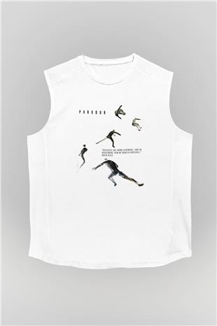 Parkour Baskılı Unisex Kolsuz Beyaz Tişört