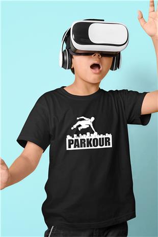 Parkour Baskılı Unisex Siyah Çocuk Tİşörtü - Tshirt