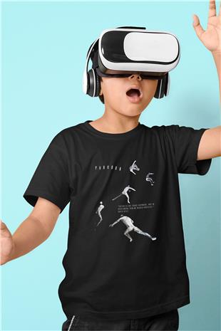 Parkour Baskılı Unisex Siyah Çocuk Tİşörtü - Tshirt