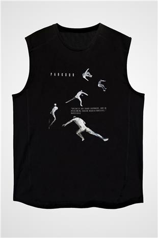 Parkour Baskılı Unisex Siyah Kolsuz Tişört