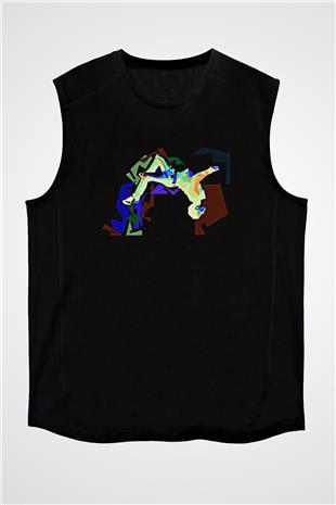 Parkour Baskılı Unisex Siyah Kolsuz Tişört