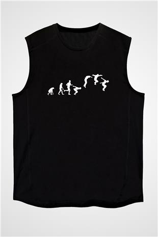 Parkour Baskılı Unisex Siyah Kolsuz Tişört