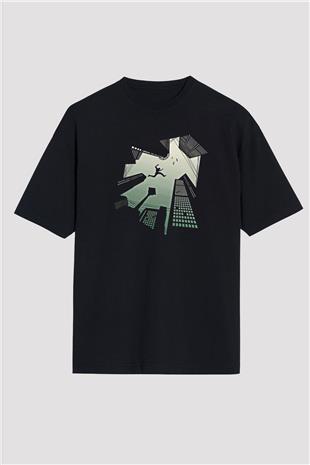 Parkour Baskılı Unisex Siyah Oversize Tişört