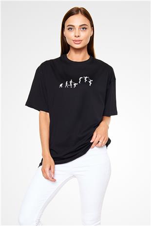Parkour Baskılı Unisex Siyah Oversize Tişört