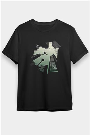 Parkour Baskılı Unisex Siyah Tişört - Tshirt