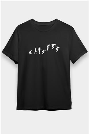 Parkour Baskılı Unisex Siyah Tişört - Tshirt