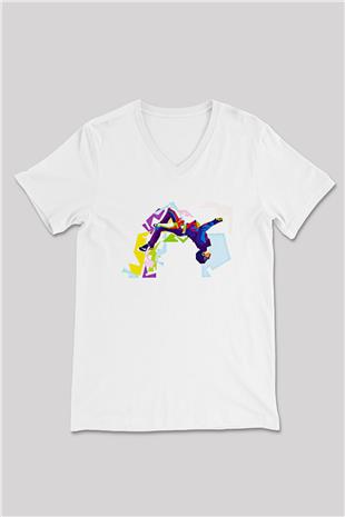 Parkour Baskılı Unisex V Yaka Tişört - Tshirt