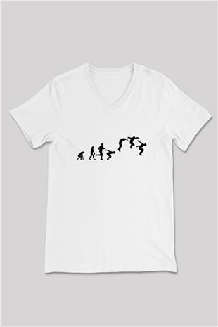 Parkour Baskılı Unisex V Yaka Tişört - Tshirt