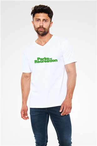 Parks and Recreation Beyaz Unisex V Yaka Tişört