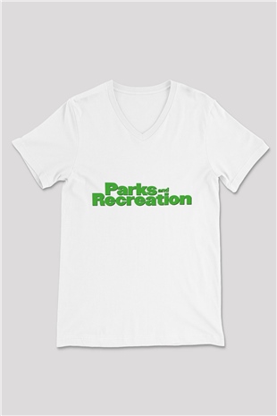 Parks and Recreation Beyaz Unisex V Yaka Tişört
