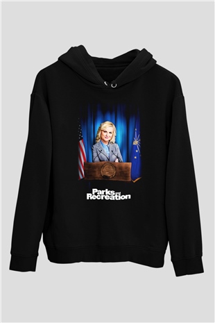 Parks and Recreation Siyah Unisex Kapüşonlu Sweatshirt