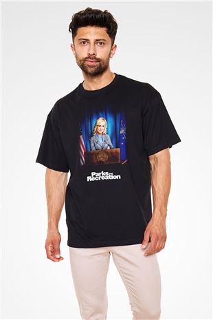 Parks and Recreation Siyah Unisex Oversize Tişört