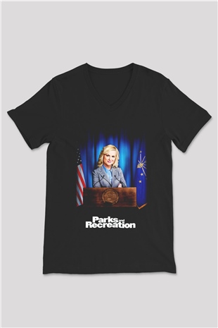 Parks and Recreation Siyah Unisex V Yaka Tişört