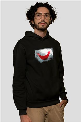 Paskalya Adası - Easter İsland Bayrağı Baskılı Unisex Siyah Kapüşonlu Sweatshirt