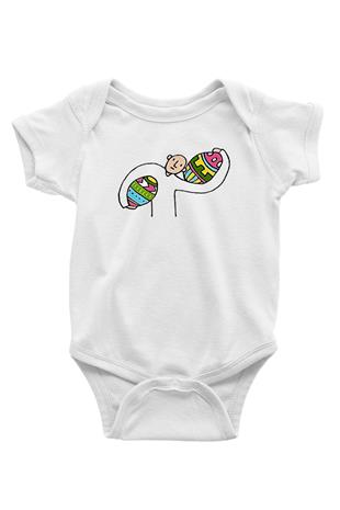 Paskalya Baskılı Beyaz Unisex Bebek Body - Zıbın