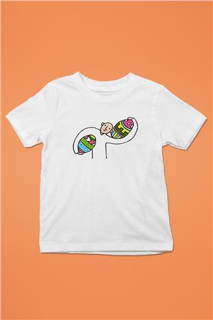 Paskalya Baskılı Beyaz Unisex Beyaz Çocuk Tişört - Tshirt