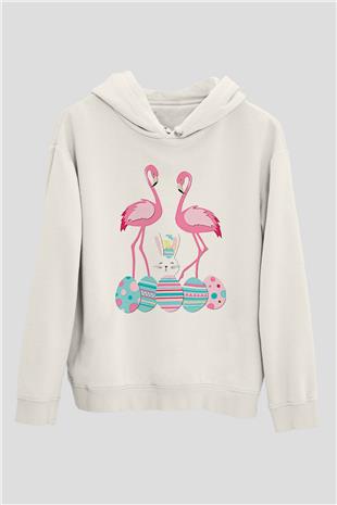 Paskalya Baskılı Beyaz Unisex Kapüşonlu Sweatshirt