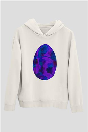 Paskalya Baskılı Beyaz Unisex Kapüşonlu Sweatshirt