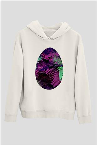Paskalya Baskılı Beyaz Unisex Kapüşonlu Sweatshirt