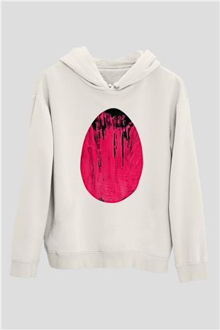 Paskalya Baskılı Beyaz Unisex Kapüşonlu Sweatshirt