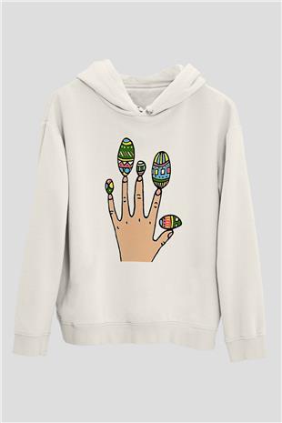 Paskalya Baskılı Beyaz Unisex Kapüşonlu Sweatshirt
