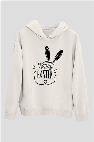 Paskalya Baskılı Beyaz Unisex Kapüşonlu Sweatshirt