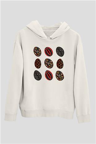 Paskalya Baskılı Beyaz Unisex Kapüşonlu Sweatshirt