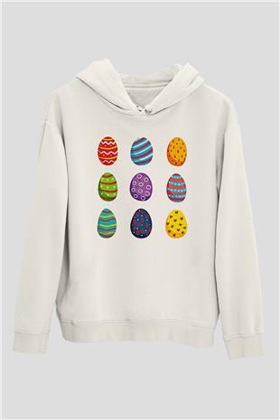 Paskalya Baskılı Beyaz Unisex Kapüşonlu Sweatshirt