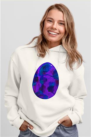 Paskalya Baskılı Beyaz Unisex Kapüşonlu Sweatshirt