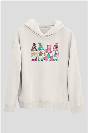 Paskalya Baskılı Beyaz Unisex Kapüşonlu Sweatshirt
