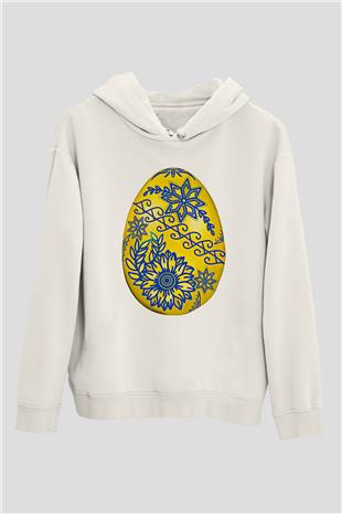 Paskalya Baskılı Beyaz Unisex Kapüşonlu Sweatshirt