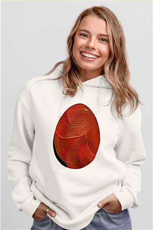 Paskalya Baskılı Beyaz Unisex Kapüşonlu Sweatshirt