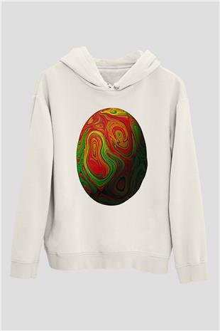 Paskalya Baskılı Beyaz Unisex Kapüşonlu Sweatshirt
