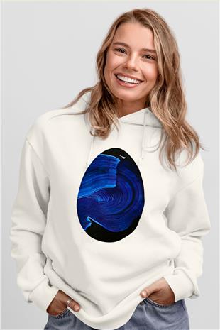 Paskalya Baskılı Beyaz Unisex Kapüşonlu Sweatshirt